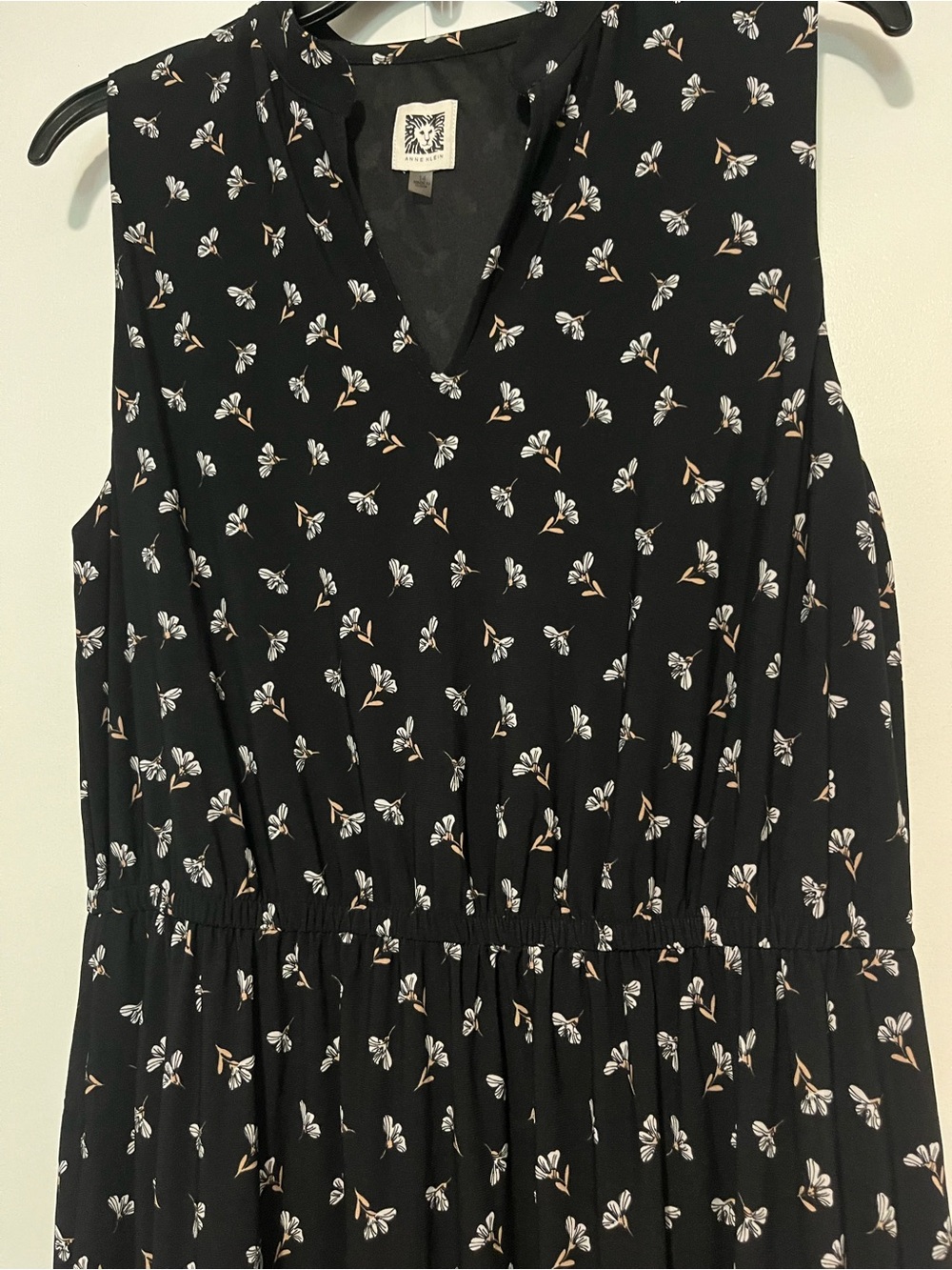 Anne Klein Black Sleeveless Midi Dress with White Floral Print - Picture 4 of 5
